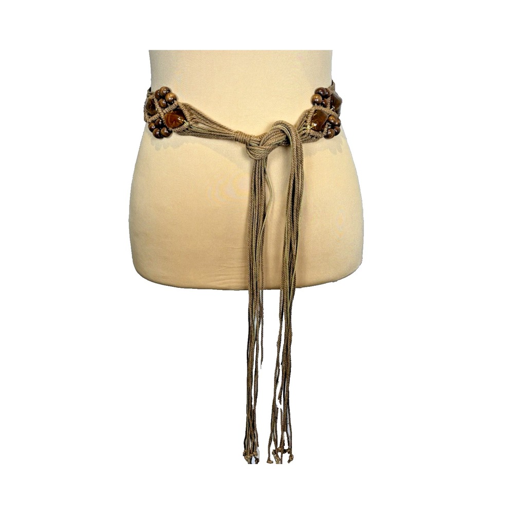 Handcrafted Beaded Taupe Rope Tie Belt